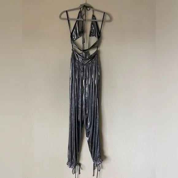 NWT L’Academie Blair Jumpsuit Silver Size S